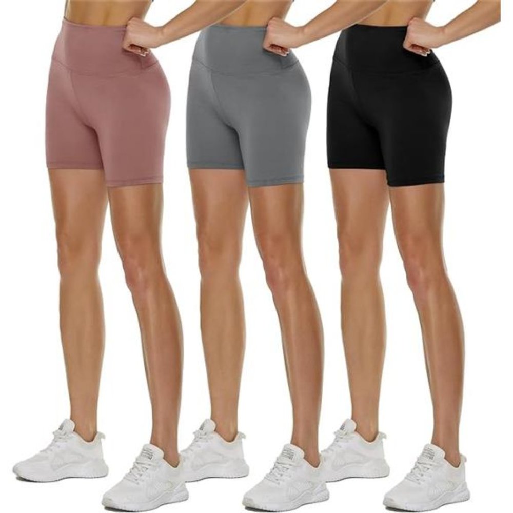 3 Pack High Waisted Biker Shorts for Women – 5" Black Workout Yoga Shorts
